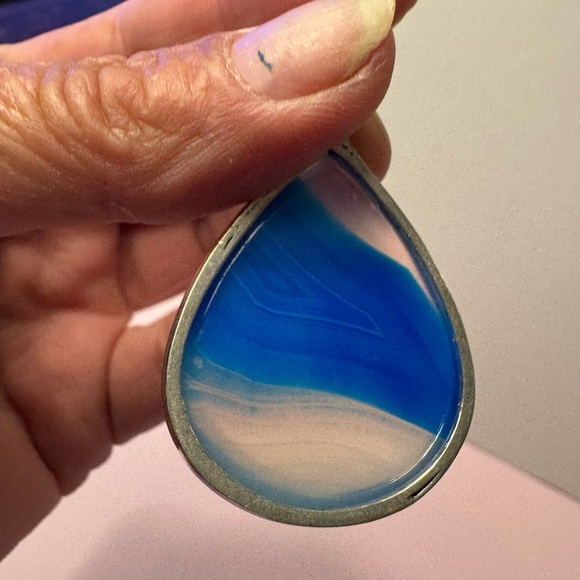 Blue Botswana Agate 925 Silver Plated Pendant 2" pendant - Picture 3 of 5